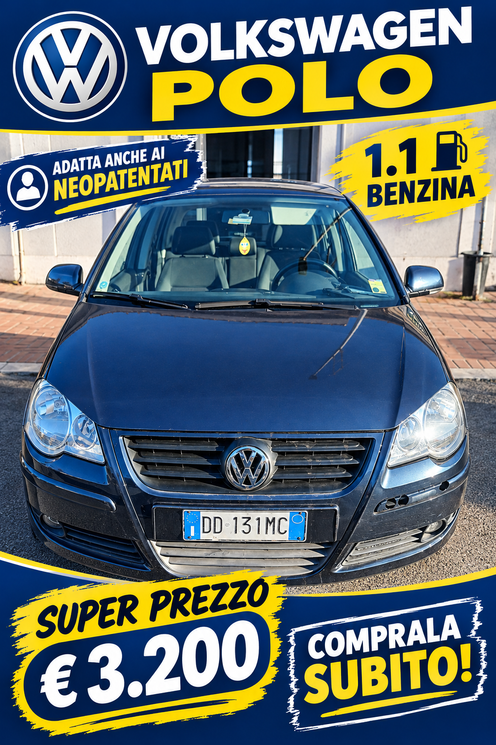 Laptop su scrivania mostra sito “le buzz” con uomo in camicia e testo promozionale.